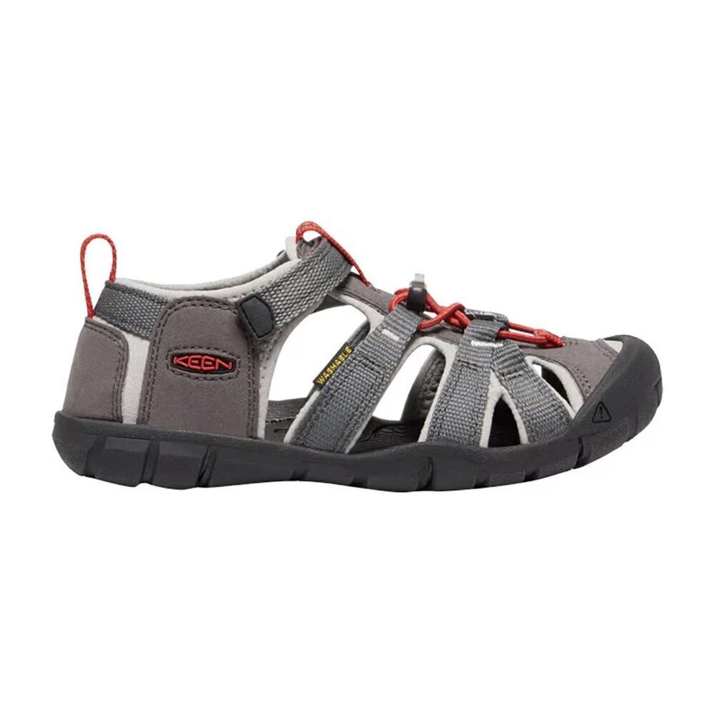 Keen Seacamp II CNX Gray and Red Youth Sandals, Big Boy Size 5